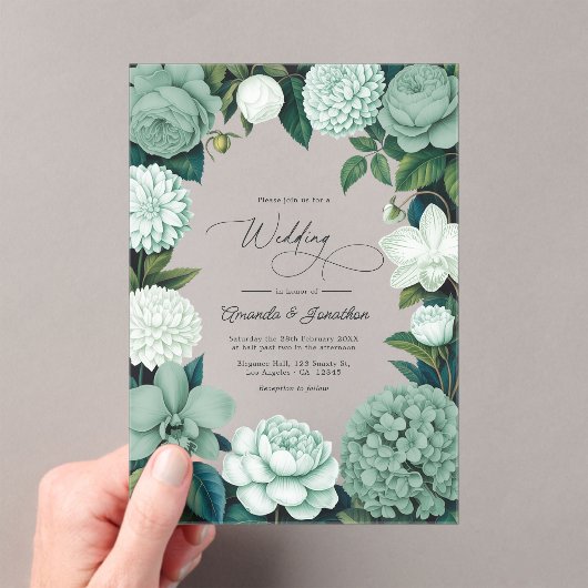 Eucalyptus Soft, Mint Frost & Snowdrop Wedding Acryl Uitnodigingen (Insitu (Draagbaar))