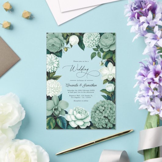 Eucalyptus Soft, Mint Frost & Snowdrop Wedding Acryl Uitnodigingen (Insitu (Huwelijk))
