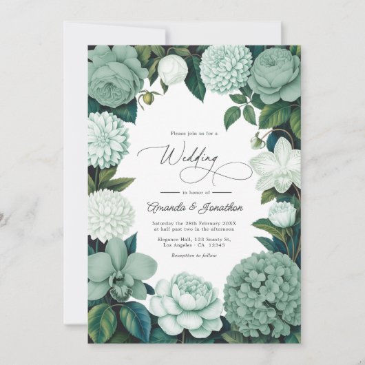 Eucalyptus Soft, Mint Frost & Snowdrop Wedding Kaart (Voorkant)