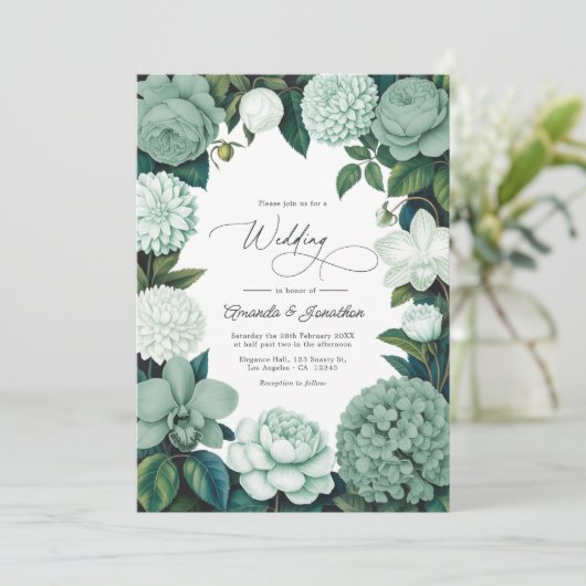 Eucalyptus Soft, Mint Frost & Snowdrop Wedding Kaart (Staand voorkant)