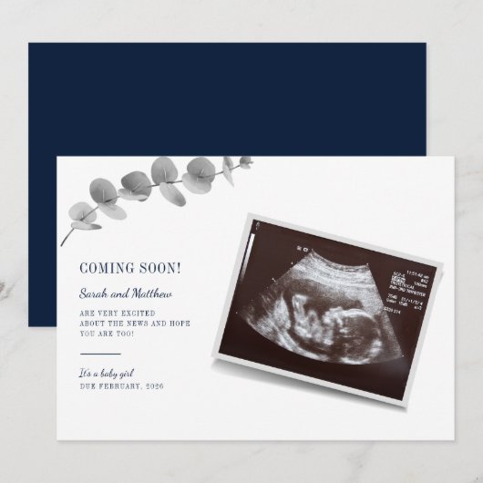 Eucalyptus Sonogram Baby Aankondiging (Voorkant / Achterkant)