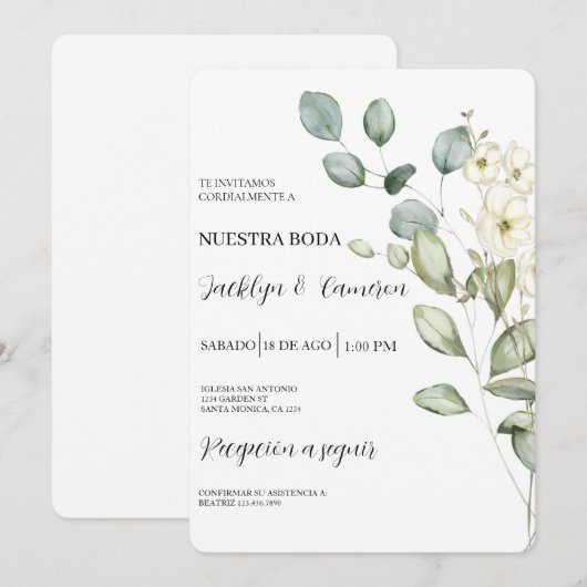 Eucalyptus Spaanse bruiloft uitnodiging (Voorkant / Achterkant)