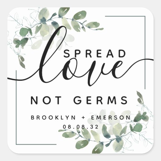 Eucalyptus Spread Love Not Germs Hand Sanitizer Sq Vierkante Sticker (Voorkant)