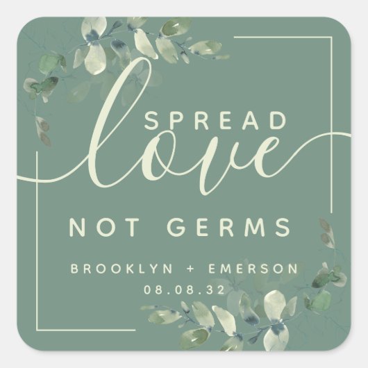 Eucalyptus Spread Love Not Germs Hand Sanitizer Sq Vierkante Sticker (Voorkant)