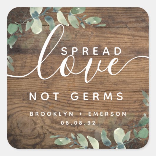 Eucalyptus Spread Love Not Germs Hand Sanitizer Sq Vierkante Sticker (Voorkant)