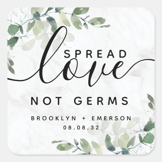 Eucalyptus Spread Love Not Germs Hand Sanitizer Sq Vierkante Sticker (Voorkant)