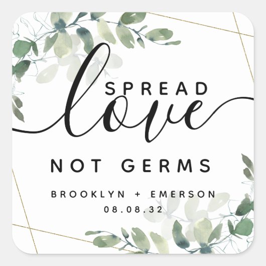 Eucalyptus Spread Love Not Germs Hand Sanitizer Sq Vierkante Sticker (Voorkant)
