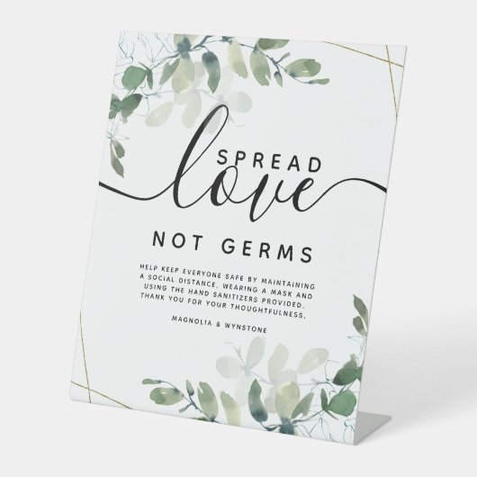 Eucalyptus Spread Love Not Germs Wedding Pedestal Reclamebord Met Voetstuk (Voorkant)