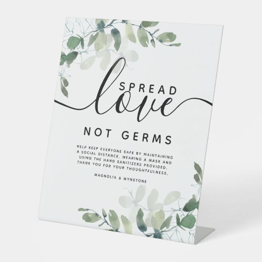 Eucalyptus Spread Love Not Germs Wedding Reclamebord Met Voetstuk (Voorkant)