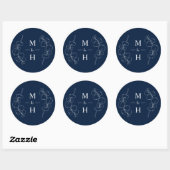 Eucalyptus Springs Monogram Navy Blauwe Trouw Ronde Sticker (Vel)