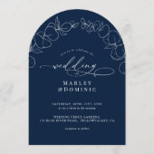 Eucalyptus Springs Script Navy Blue Arch Wedding Kaart (Voorkant)