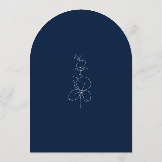 Eucalyptus Springs Script Navy Blue Arch Wedding Kaart (Achterkant)