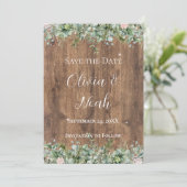 Eucalyptus Stof Roze Save the Date | Groene decora Kaart (Staand voorkant)