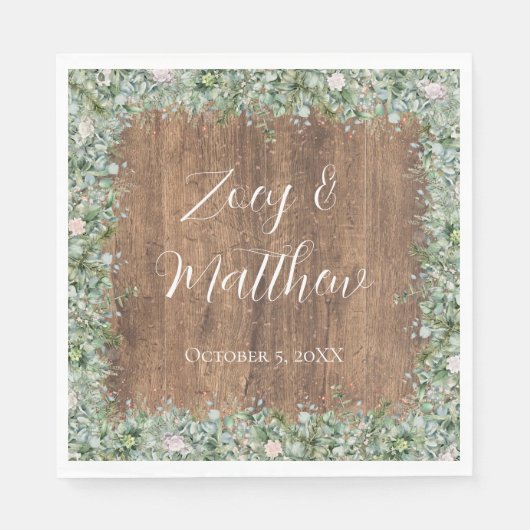Eucalyptus Stof Roze Servetten | Groene Bloemen (Voorkant)