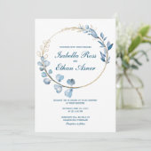 Eucalyptus Stofblauw en Gouden bruiloft Kaart (Staand voorkant)