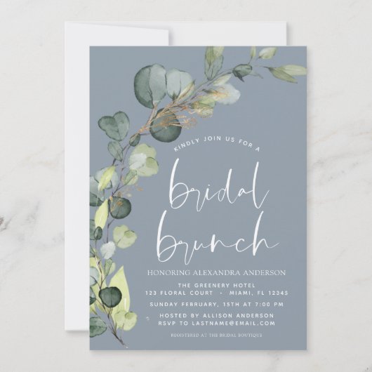 Eucalyptus Stofblauwe Bruids Brunch Shower Kaart (Voorkant)