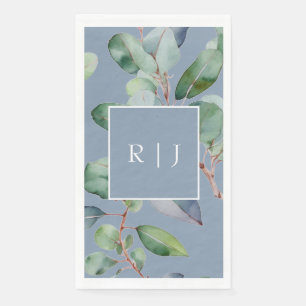 Eucalyptus stoffig blauw monogram groen bruiloft servet