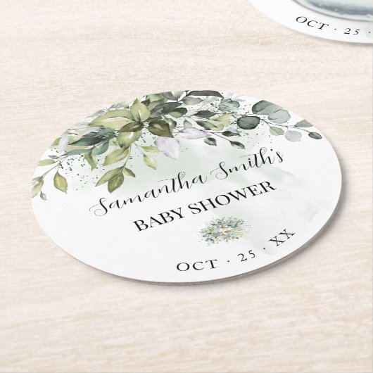 Eucalyptus Succulent Baby shower Ronde Kartonnen Onderzetter (Gebogen)