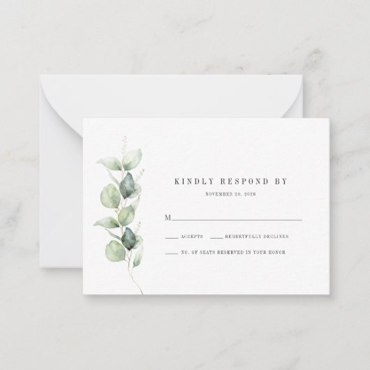 Eucalyptus Succulent Bruiloft RSVP Kaart Notitiekaartje (Voorkant)