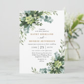 Eucalyptus Succulent Elegant Boho groen bruiloft Kaart (Staand voorkant)