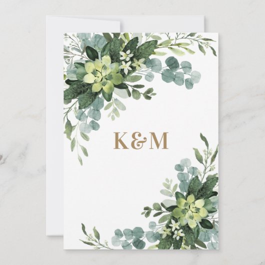 Eucalyptus Succulent Elegant Boho groen bruiloft Kaart (Achterkant)