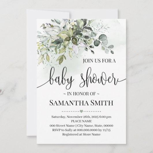 Eucalyptus succulent greenery baby shower kaart (Voorkant)