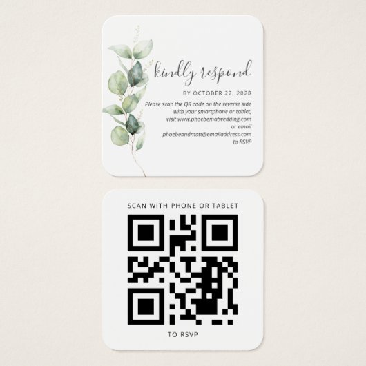 Eucalyptus Succulent QR Code Wedding RSVP Kaart (Voorkant /achterkant)