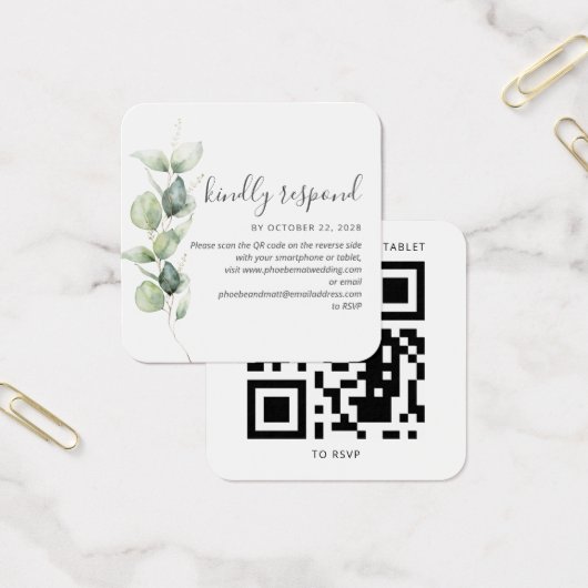 Eucalyptus Succulent QR Code Wedding RSVP Kaart (Kantoor)