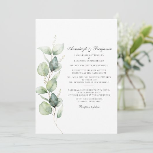 Eucalyptus Succulent Waterverf Botanische bruiloft Kaart (Staand voorkant)