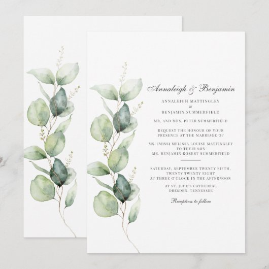 Eucalyptus Succulent Waterverf Botanische bruiloft Kaart (Voorkant / Achterkant)