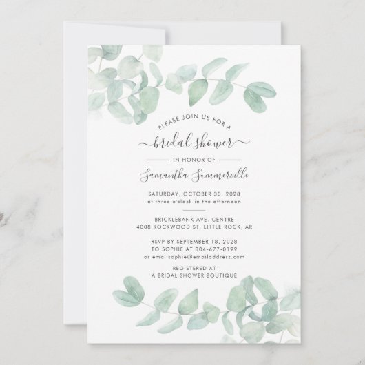 Eucalyptus Succulente Groene Bruiloftsborrel Kaart (Voorkant)