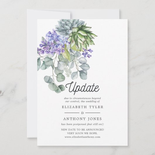 Eucalyptus Succulents Wedding Postponement Kaart (Voorkant)