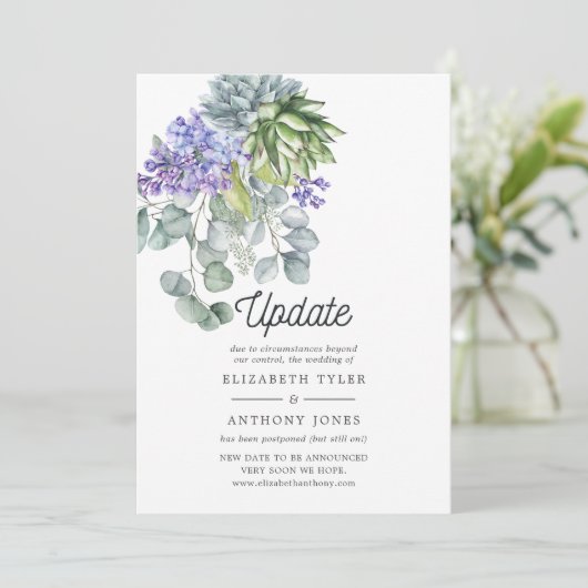 Eucalyptus Succulents Wedding Postponement Kaart (Staand voorkant)