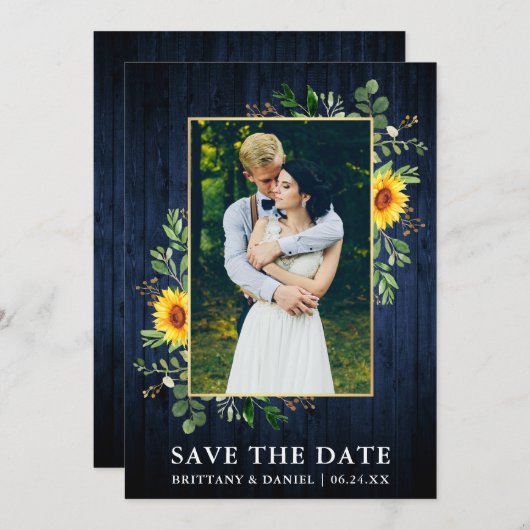 Eucalyptus Sunflower Blue Wood behalve datum Kaart (Voorkant / Achterkant)