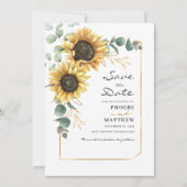 Eucalyptus Sunflower Botanische geometrische Save The Date (Voorkant)