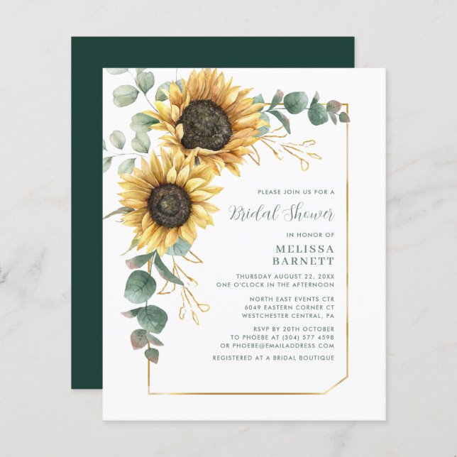 Eucalyptus Sunflower Bridal Shower Invitation (Voorkant / Achterkant)