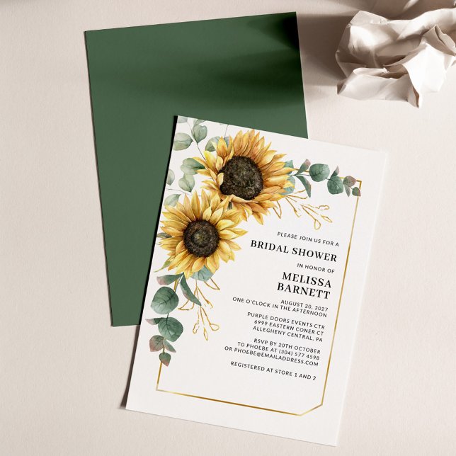 Eucalyptus Sunflower Bridal Shower Invitation (Floral Sunflower Eucalyptus Modern Botanical Bridal Shower Invitation)