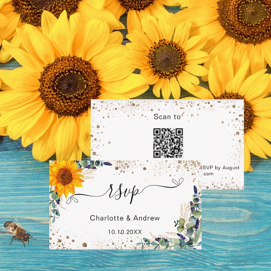 Eucalyptus sunflower bruiloft website RSVP QR code Informatiekaartje