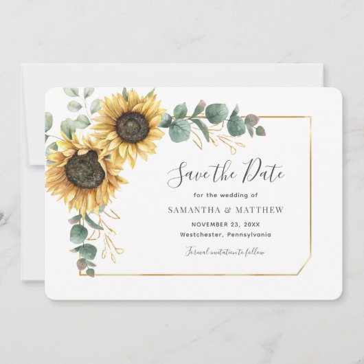 Eucalyptus Sunflower Floral Geometric Save The Date (Voorkant)