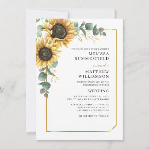 Eucalyptus Sunflower Floral Geometric Wedding Kaart