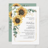 Eucalyptus Sunflower Floral Script 50th Birthday Kaart (Voorkant / Achterkant)