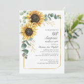 Eucalyptus Sunflower Floral Script 60th Birthday Kaart (Staand voorkant)