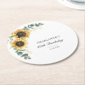 Eucalyptus Sunflower Floral Script 60th Birthday Ronde Kartonnen Onderzetter (Gebogen)