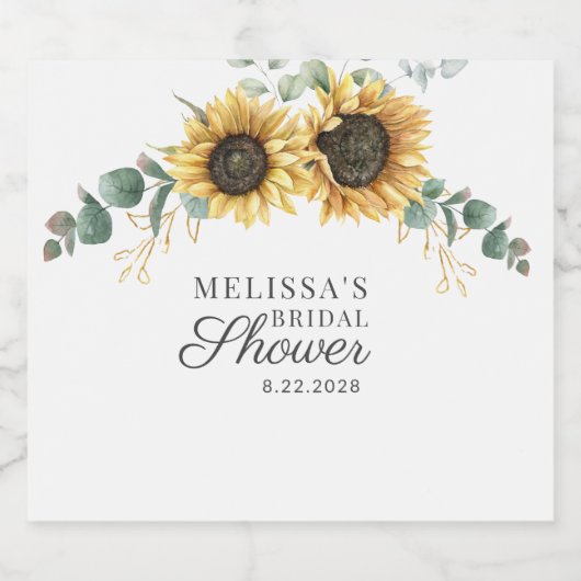 Eucalyptus Sunflower Floral Script Vrijgezellenfee Sparkling Wijnetiket (Enkel label)