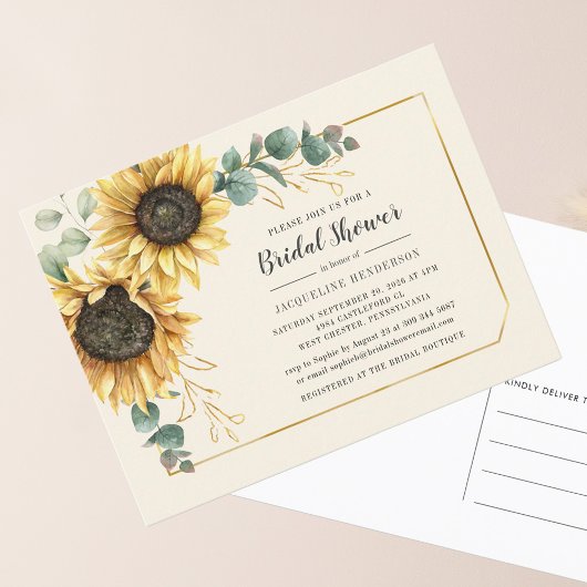 Eucalyptus Sunflower Floral Script Vrijgezellenfee Uitnodiging Briefkaart