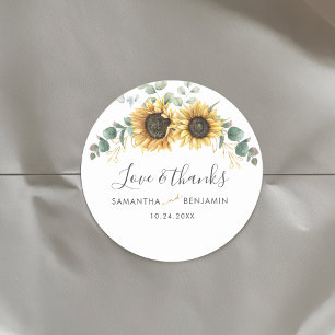 Eucalyptus Sunflower Floral Weddenschap Bedankt Ronde Sticker