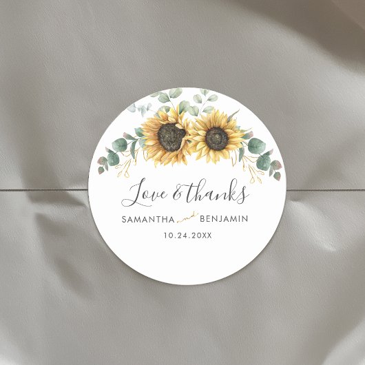 Eucalyptus Sunflower Floral Weddenschap Bedankt Ronde Sticker