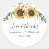 Eucalyptus Sunflower Floral Weddenschap Bedankt Ronde Sticker (Voorkant)