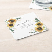 Eucalyptus Sunflower Floral Wedding Save the Date Kartonnen Onderzetters (Schuin)