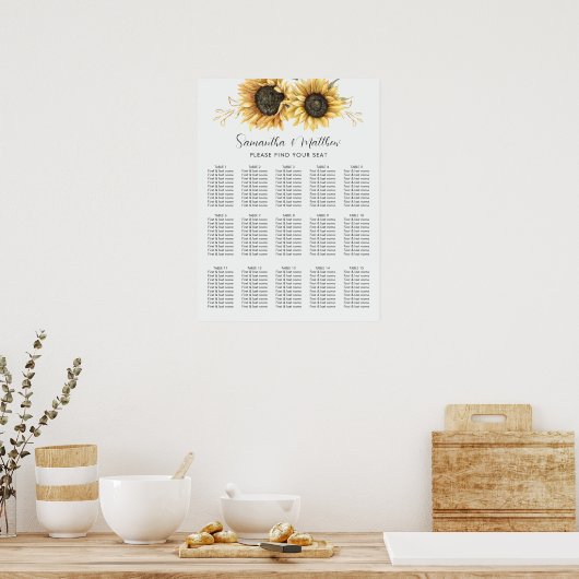 Eucalyptus Sunflower Floral Wedding Seating Chart Poster (Keuken)